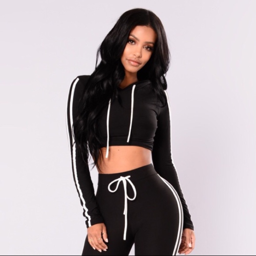 Black Crop Hoodie - “Tennis Court 2 Set”- Top Only